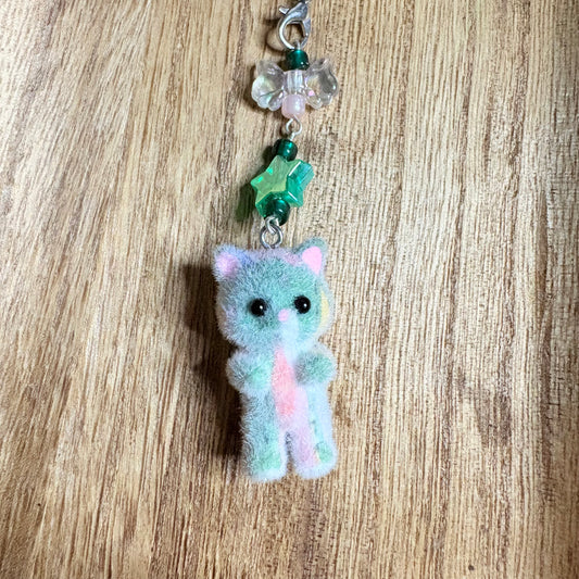 Fuzzy cat phonecharm ~ marble green