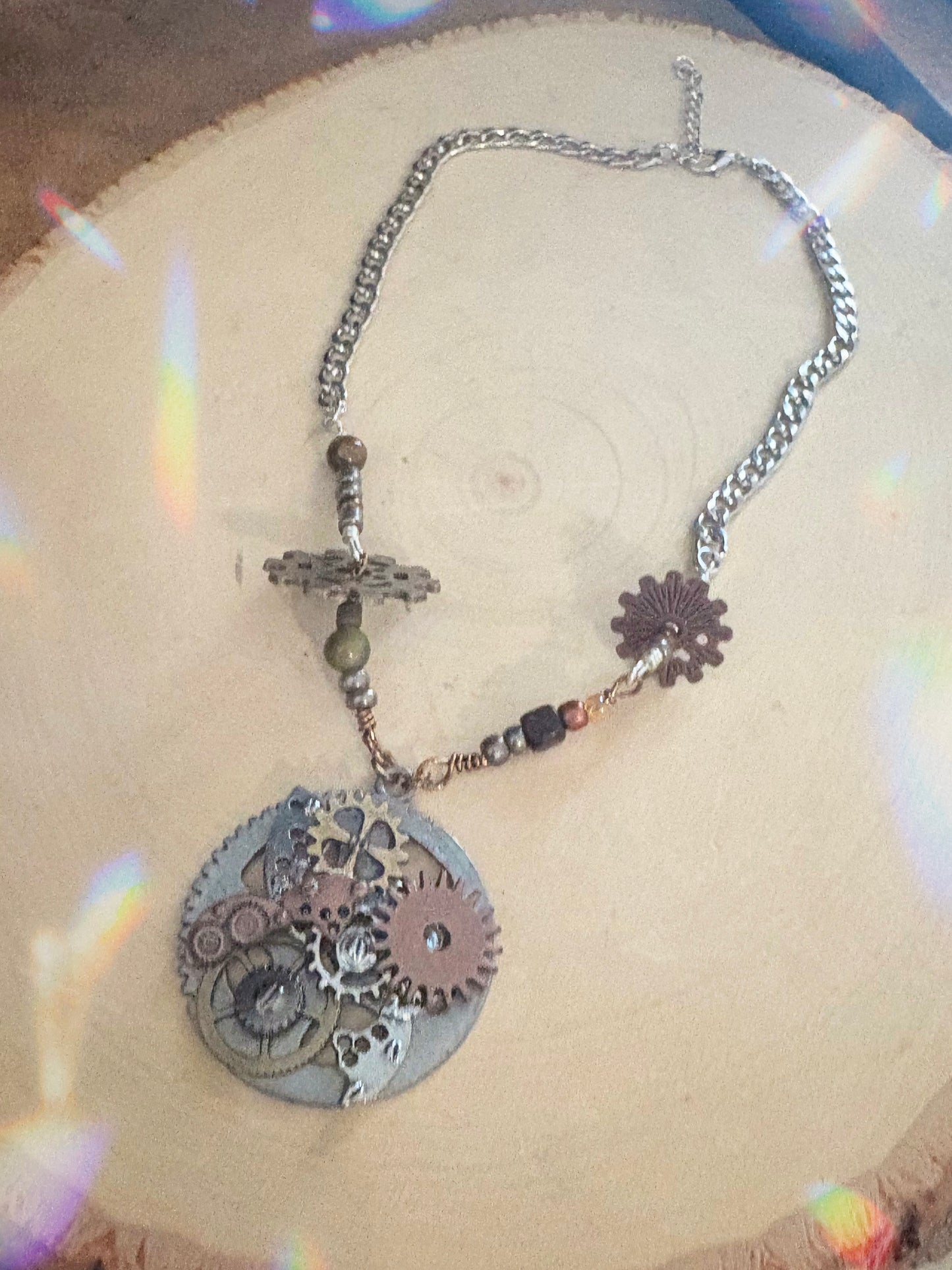 "Enchanted Clockwork" - Steampunk Gear Stainless steel chain necklace