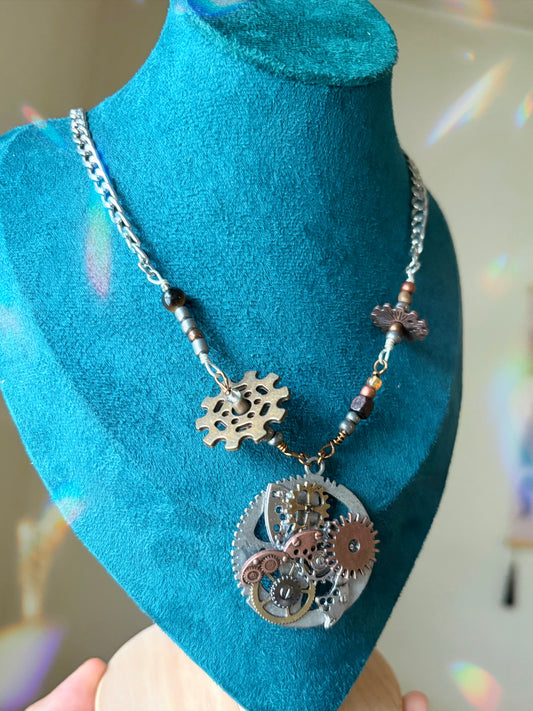 "Enchanted Clockwork" - Steampunk Gear Stainless steel chain necklace
