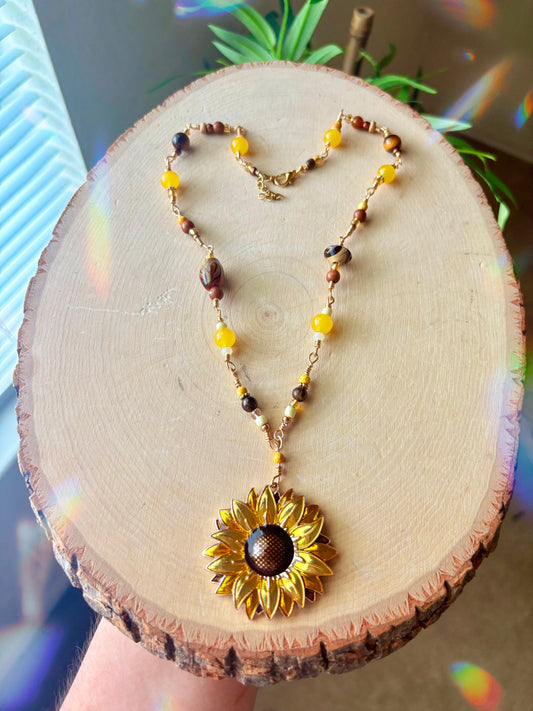 "Golden Sunflower" ~ Crystal Beaded Necklace