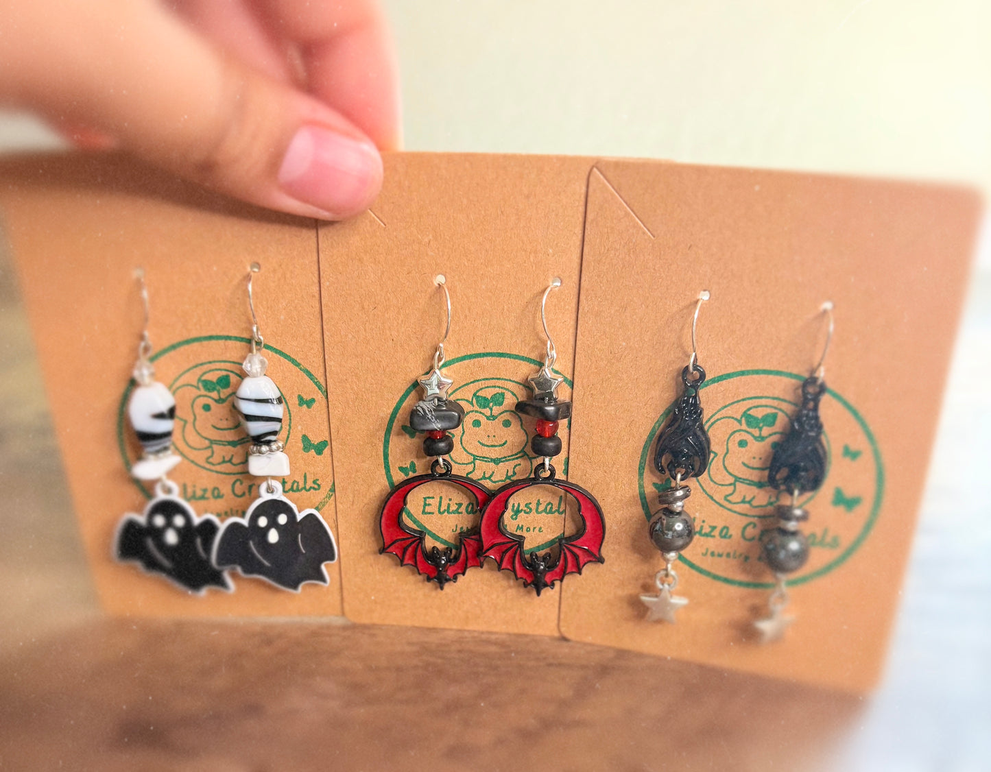 “Starry Bat” -Bat and star dangle charm earrings