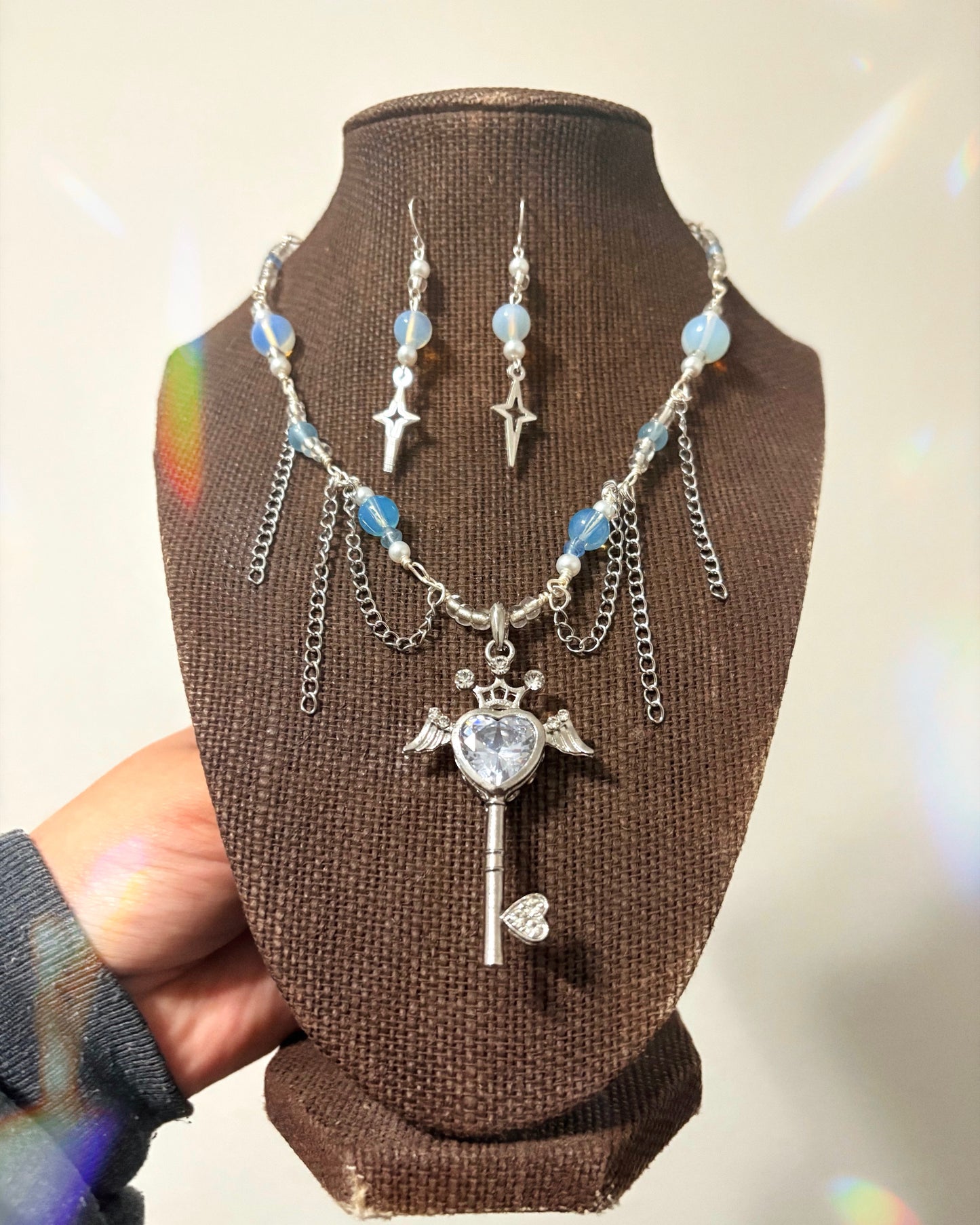 "Angel’s Secret" ~ Blue Opal and Star Key Charm Jewelry Set