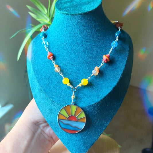 “Sundream Horizon” stained glass charmed necklace