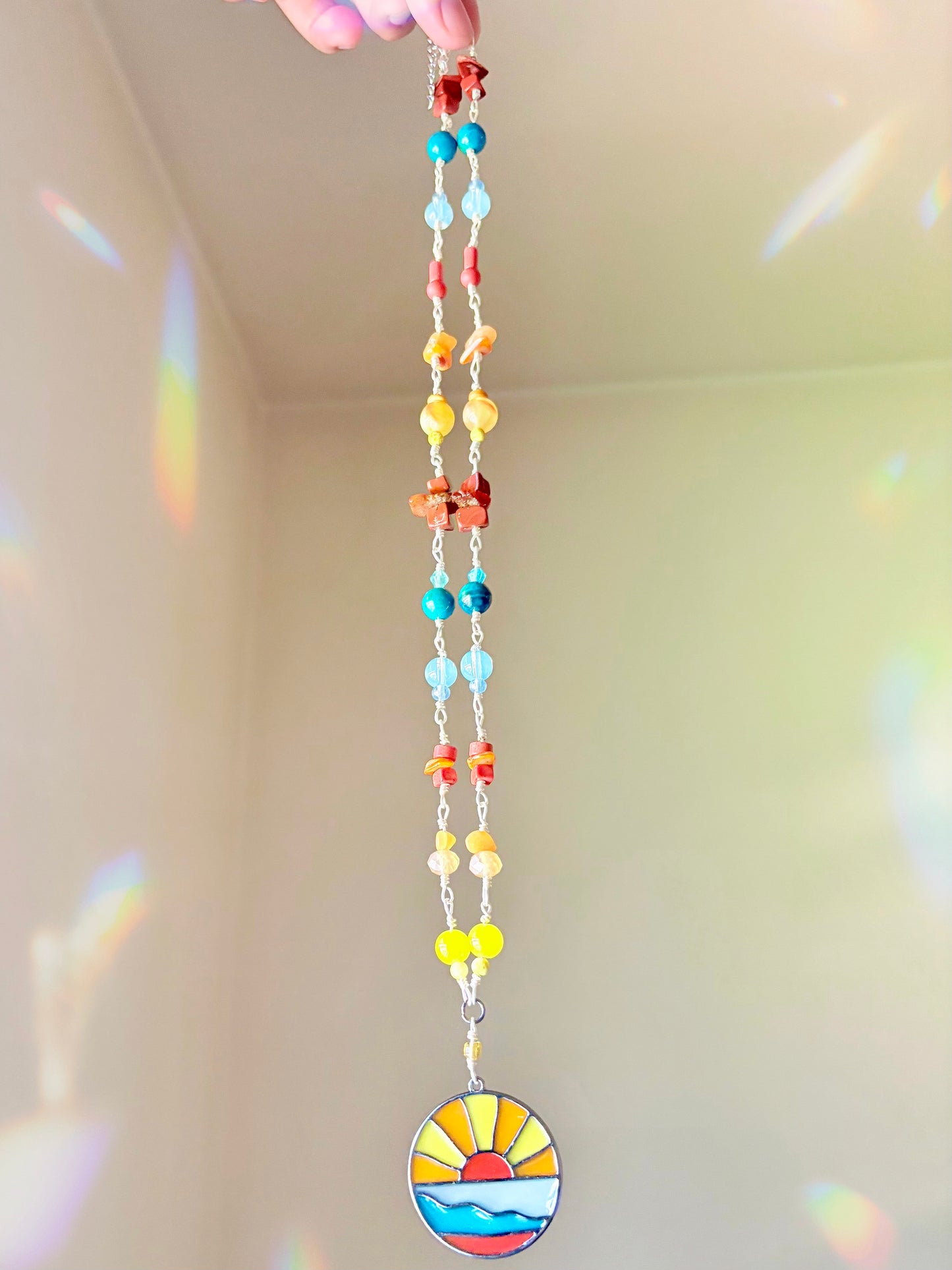 “Sundream Horizon” stained glass charmed necklace