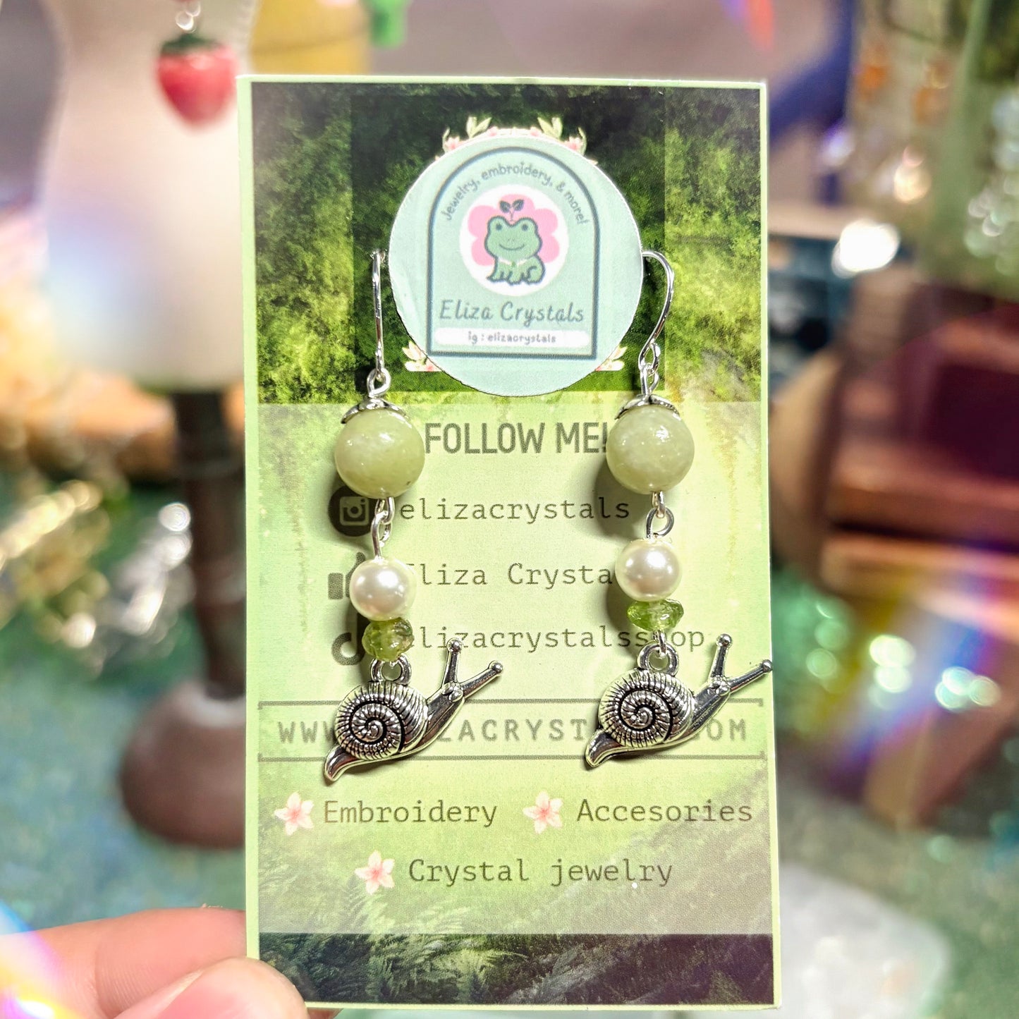 Asian Jade Snail Crystal Earrings