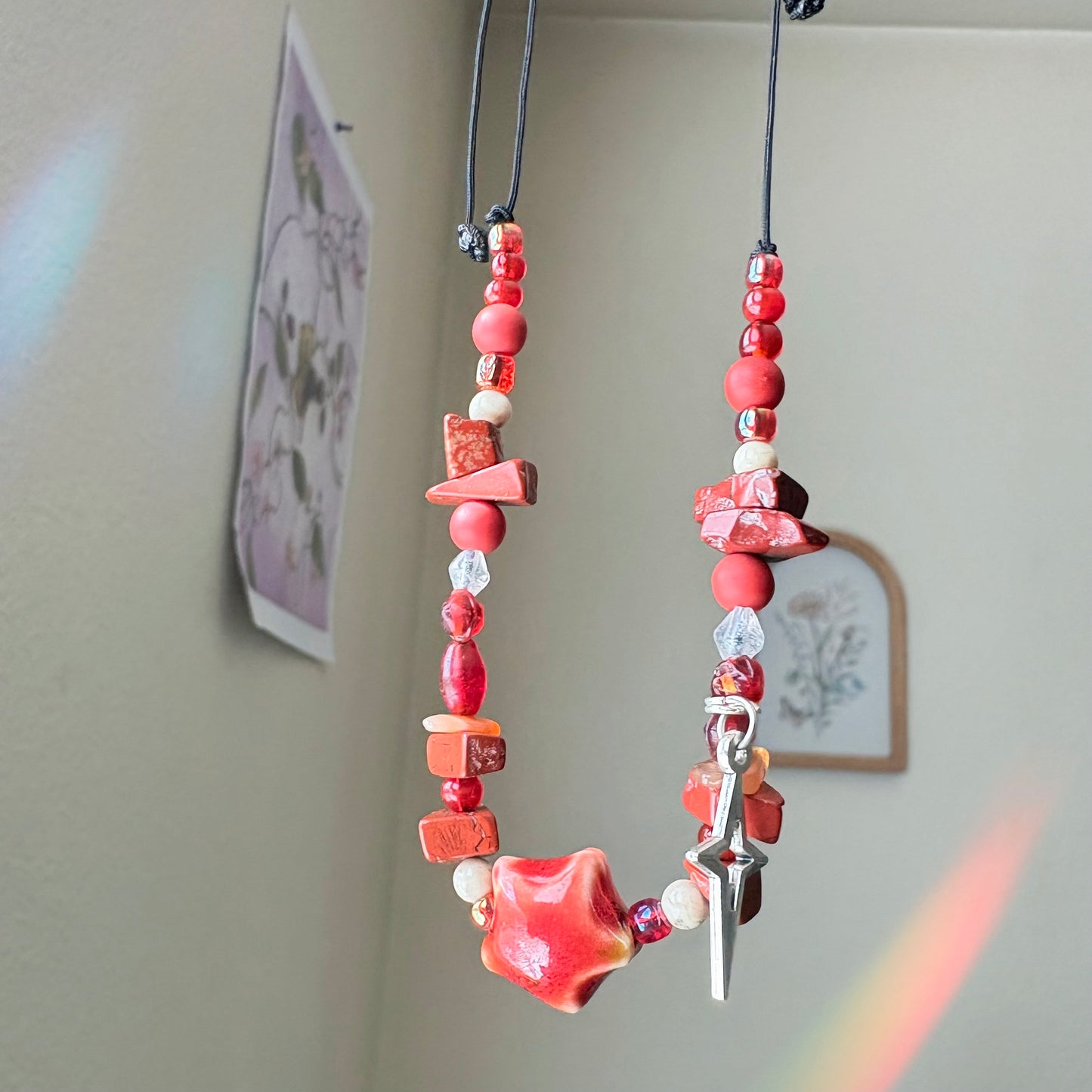 Red Star Adjustable Beaded Necklace