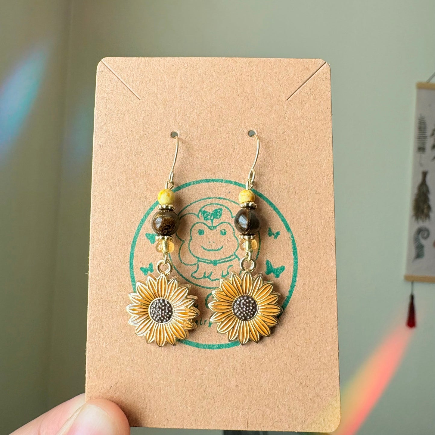 Sunflower Tiger Eye Crystal Dangle earrings