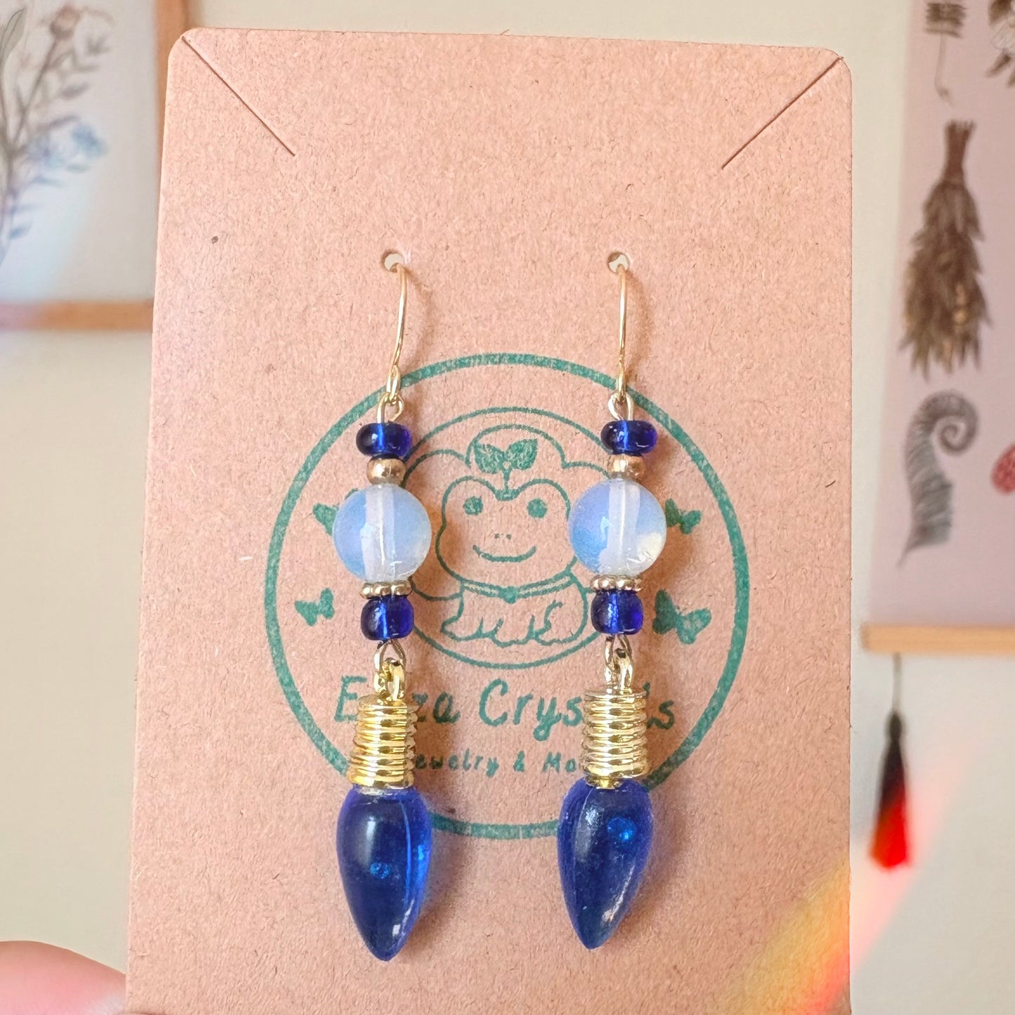 Blue Christmas Lights Holiday Dangle Earrings