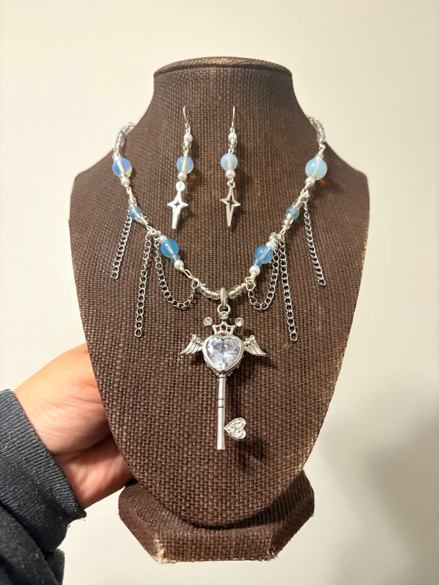 "Angel’s Secret" ~ Blue Opal and Star Key Charm Jewelry Set
