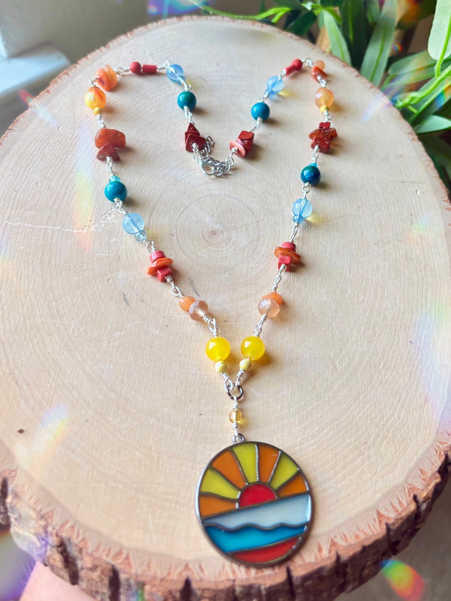 “Sundream Horizon” stained glass charmed necklace