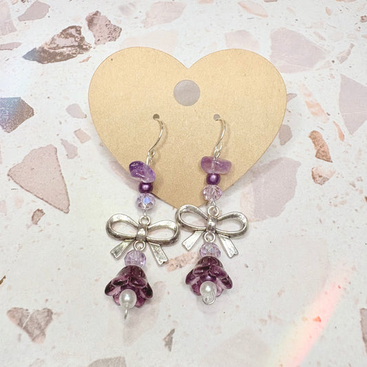 Amethyst bow dangle earrings