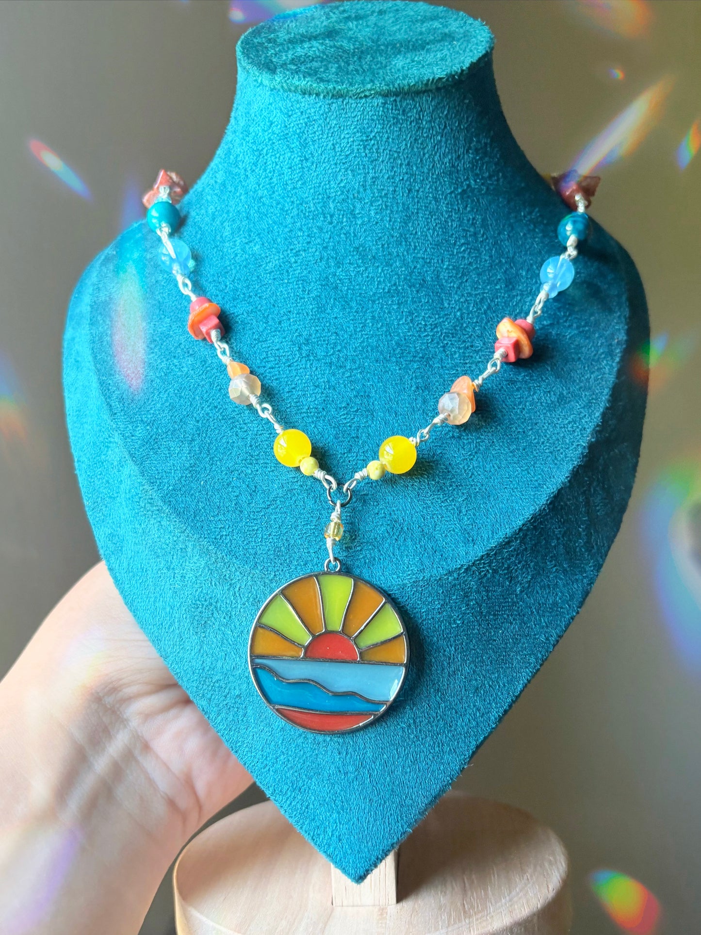 “Sundream Horizon” stained glass charmed necklace