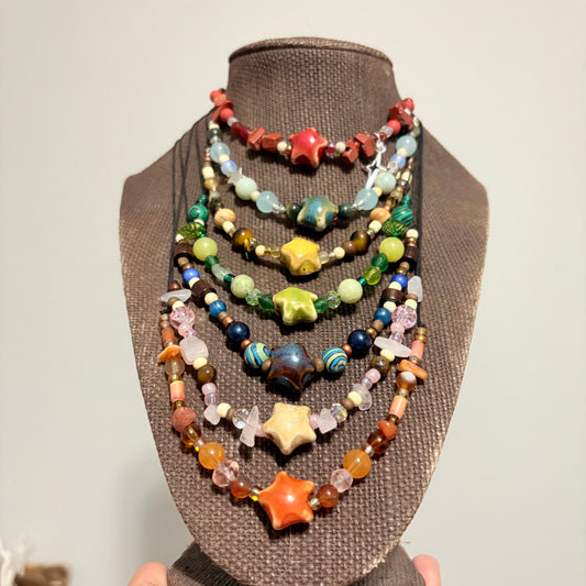 Yellow star Adjustable Beaded Necklace