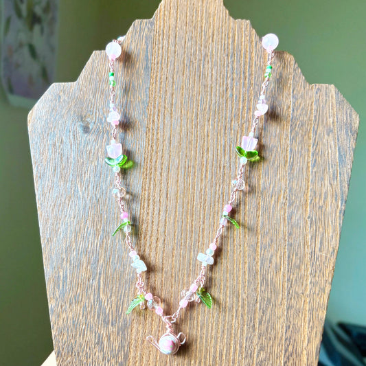 "Fairy’s Garden Brew" - silver plated beaded fairycore Necklace🌸
