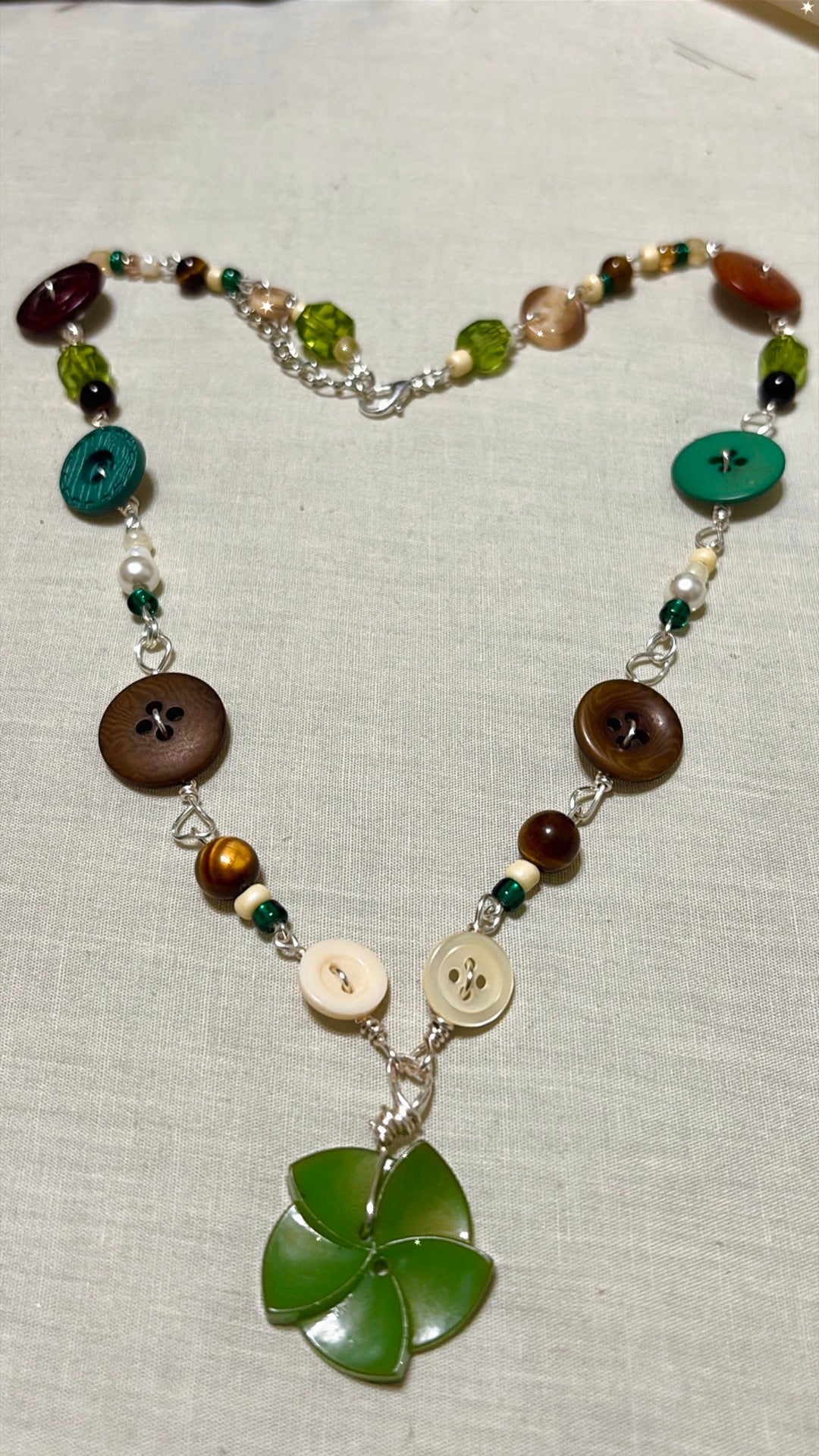 “Buttons from the Forest” ~ Upcycled silver plated Necklace