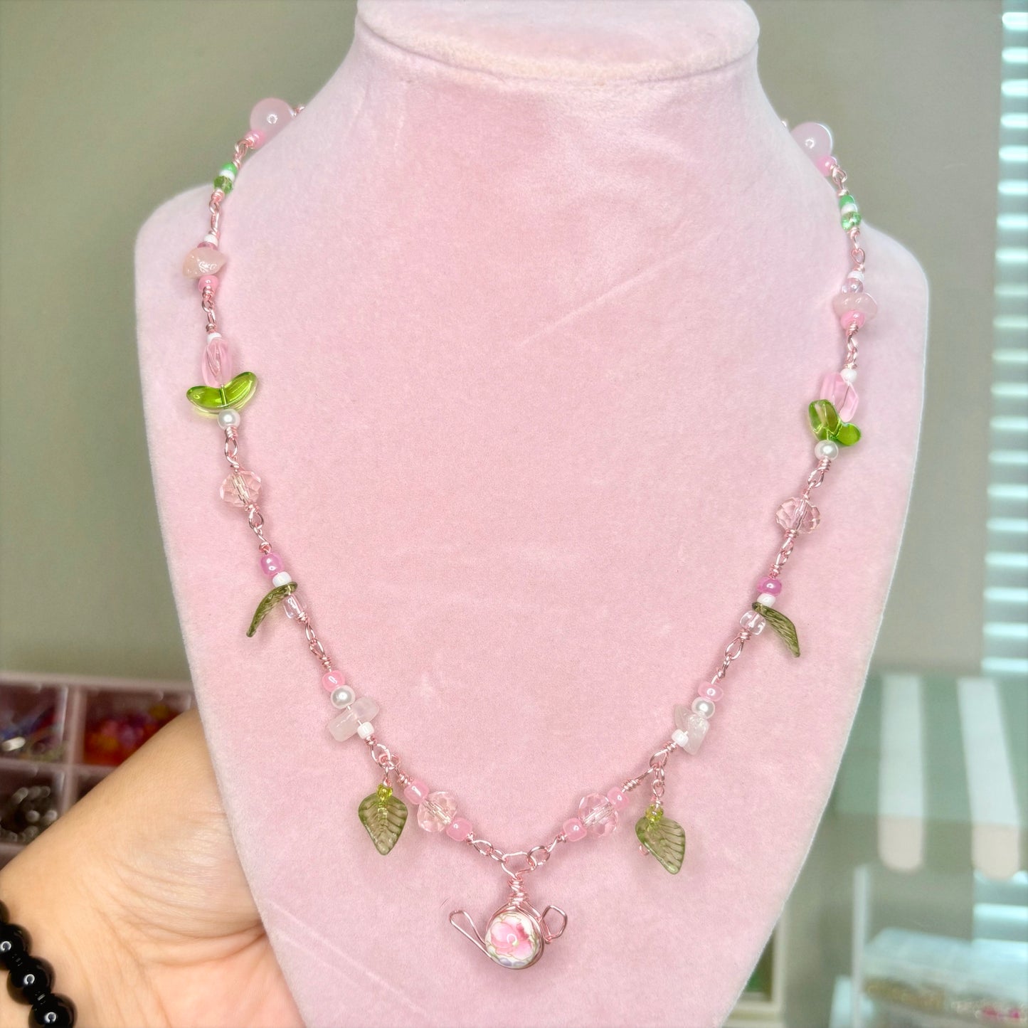 "Fairy’s Garden Brew" - silver plated beaded fairycore Necklace🌸