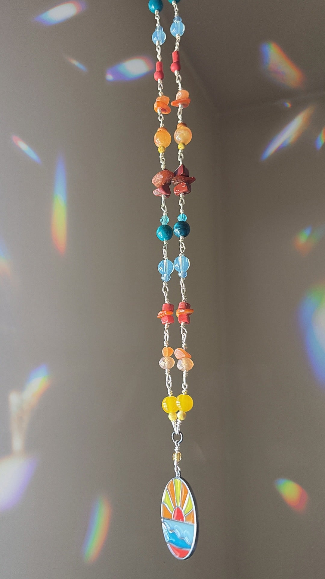 “Sundream Horizon” stained glass charmed necklace