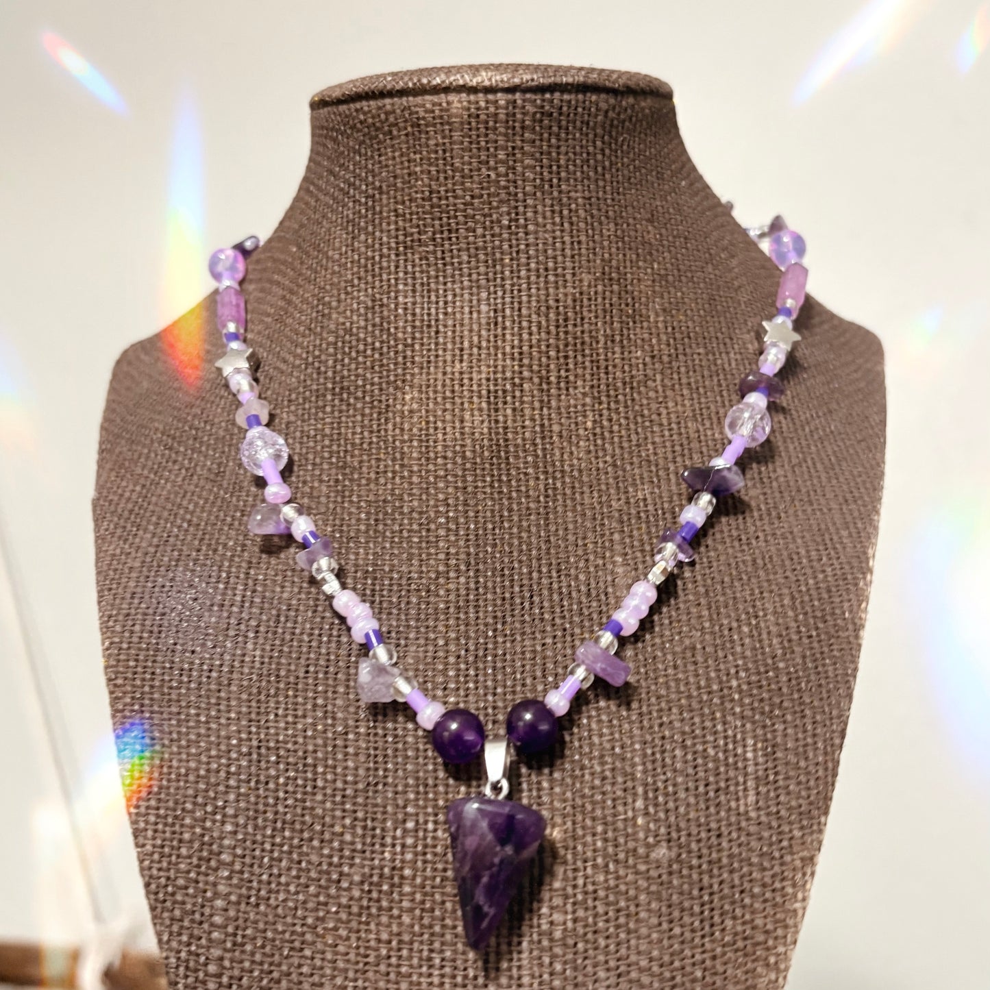 Amethyst Pendant Purple beaded Necklace