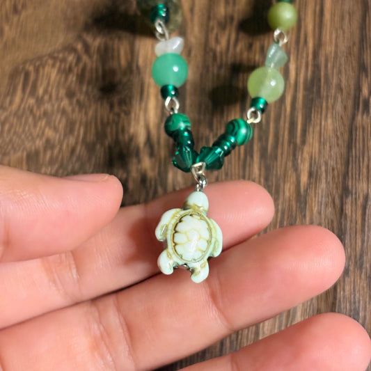 "Lucky Turtle" Green Crystal Necklace🐢