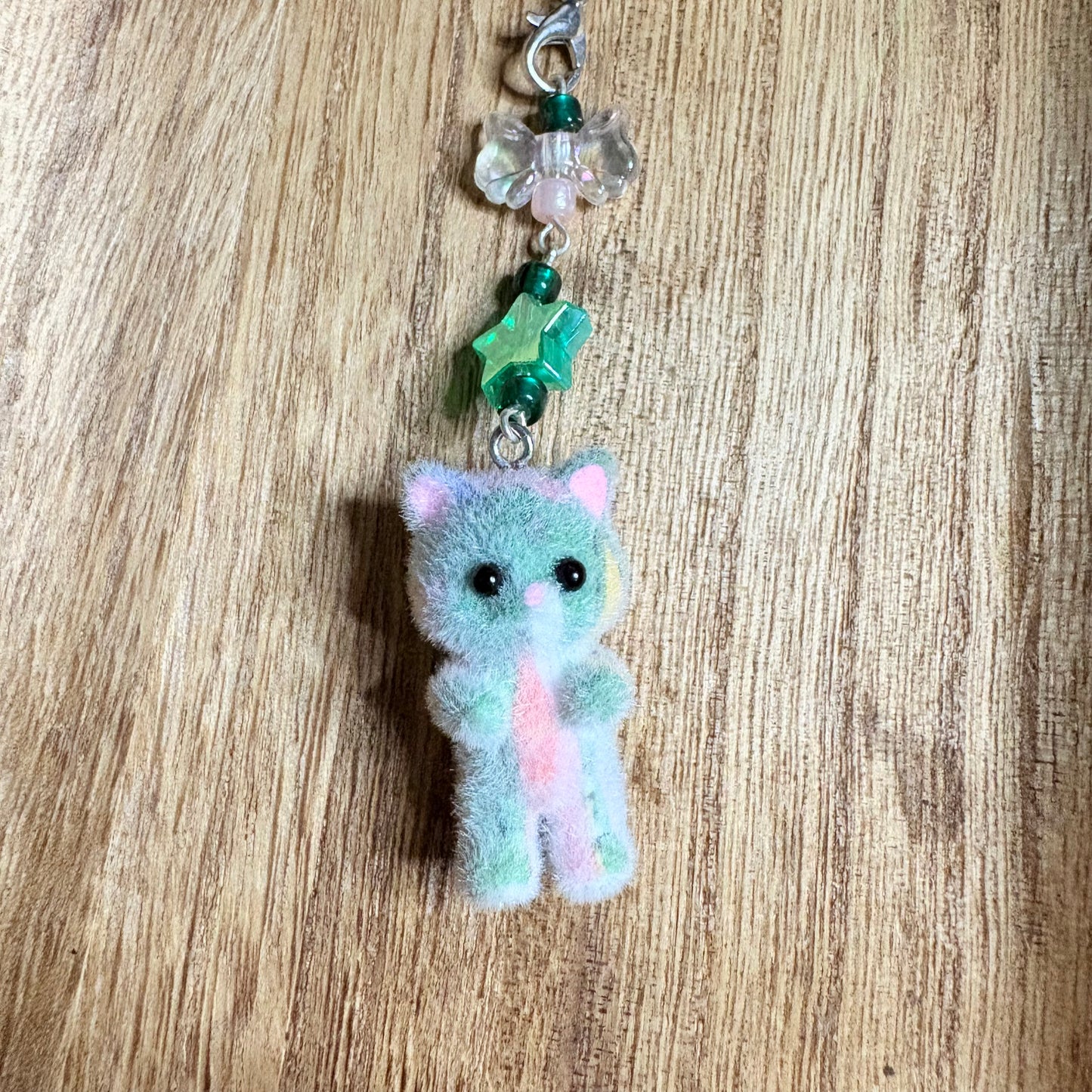 Fuzzy cat phonecharm ~ marble green