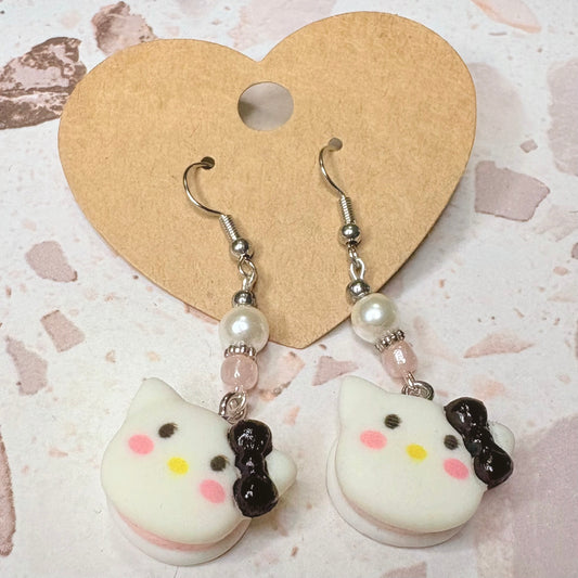 HK black bow pink beaded earrings