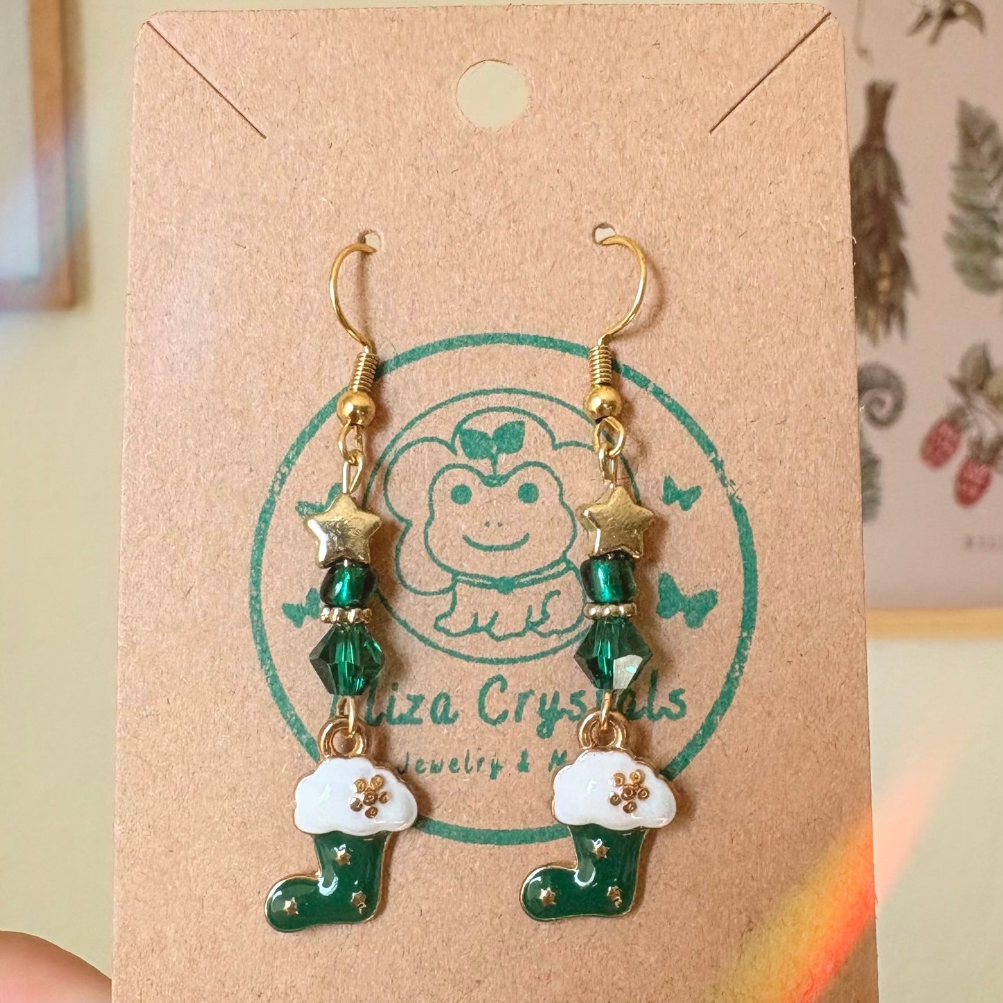 Green Christmas Stocking holiday Dangle Earrings