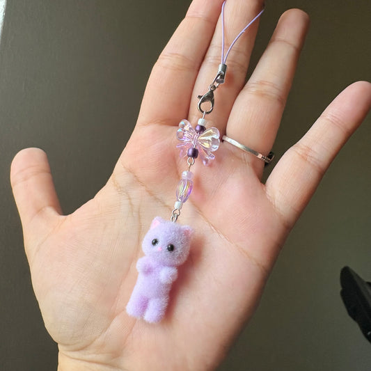 Fuzzy cat phonecharm ~ purple