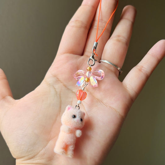 Fuzzy cat phonecharm ~ Orange