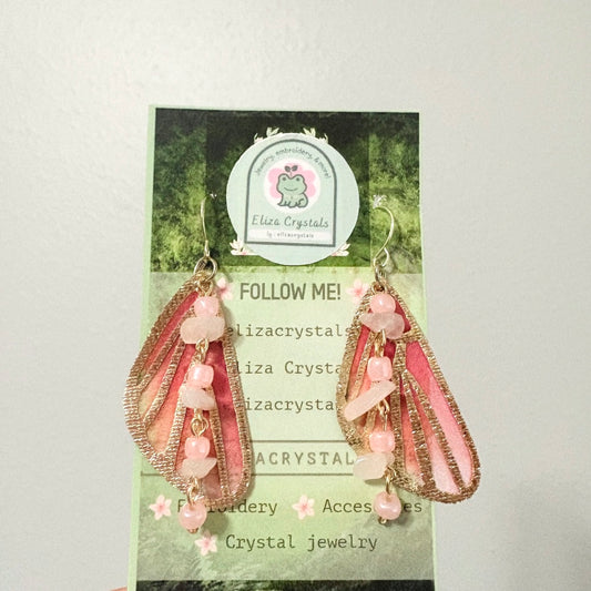 Pink Butterfly Wing Crystal Earrings
