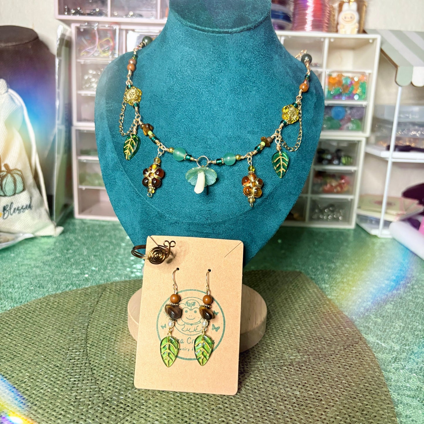 Green Mushroom Forest Necklace