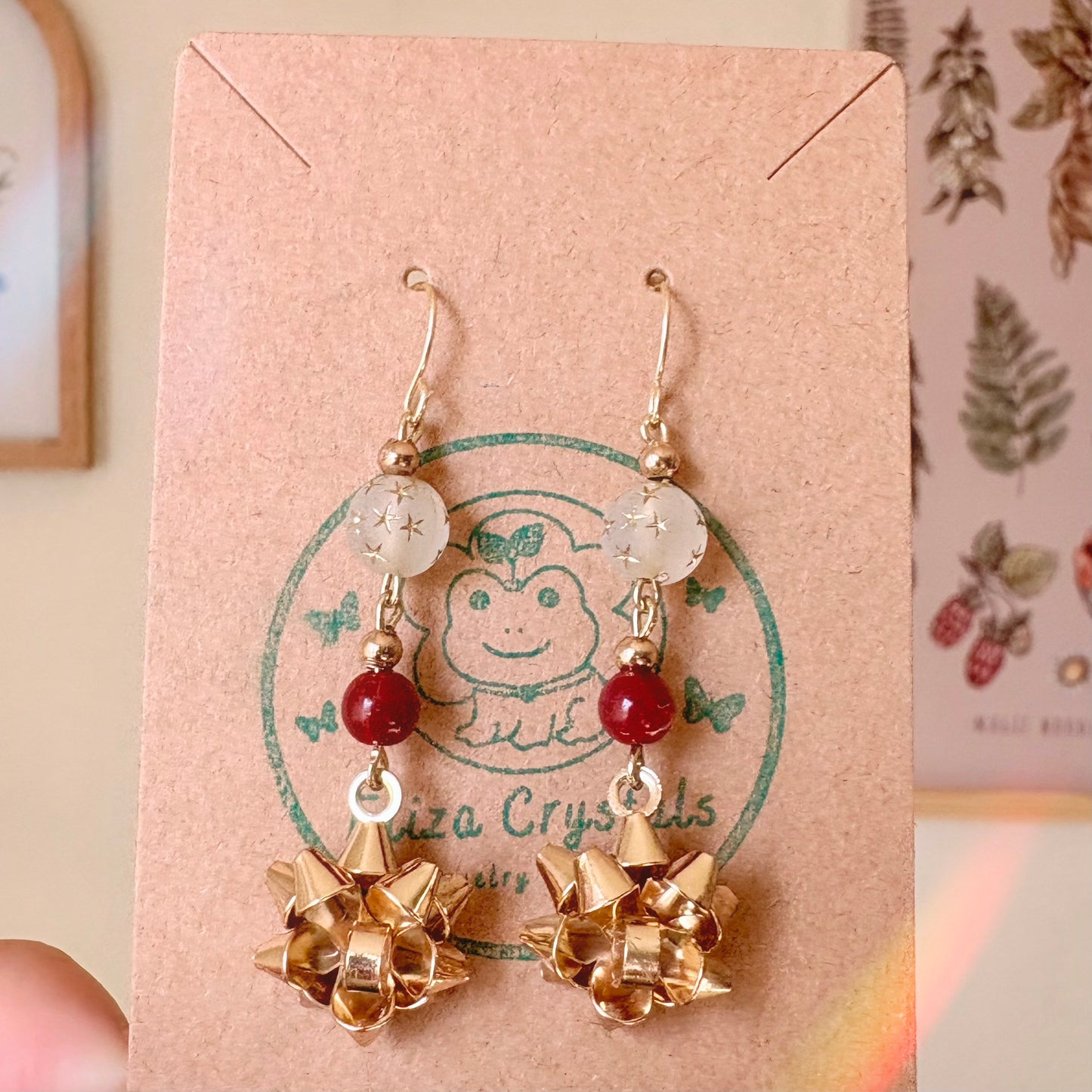 Gold Christmas Bow Holiday Dangle Earrings