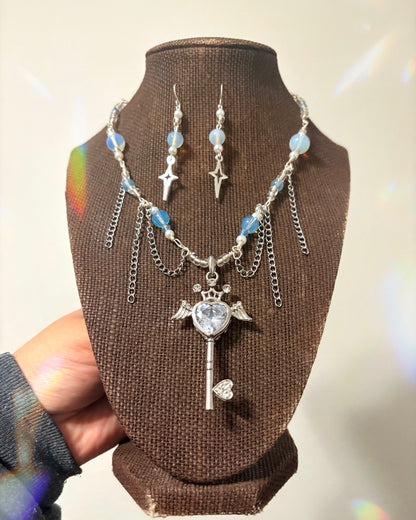 "Angel’s Secret" ~ Blue Opal and Star Key Charm Jewelry Set