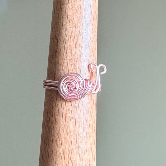 "Enchanted Snail" Spiral Wire wrapped Ring - Rose