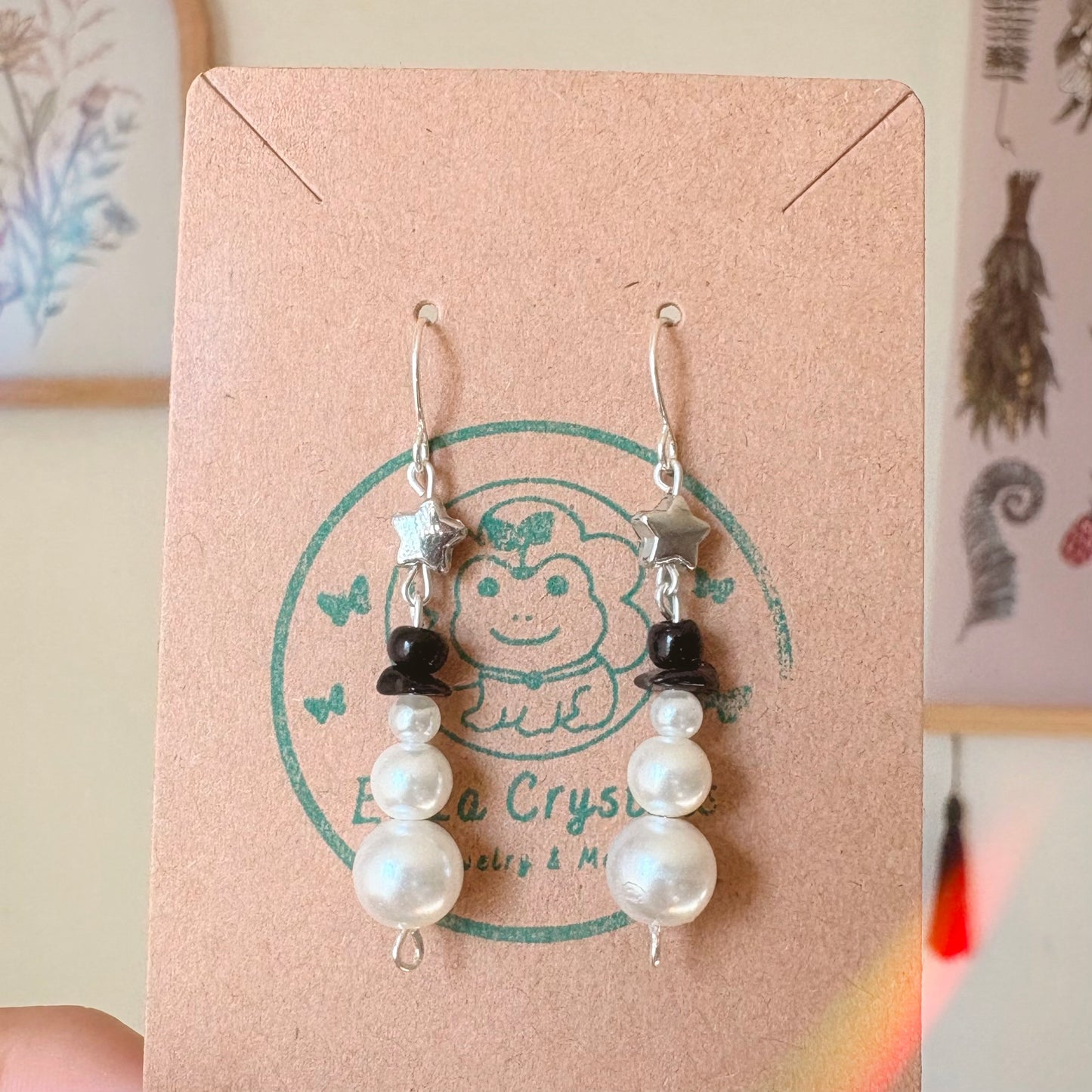 Snowman Pearl Dangle Earrings