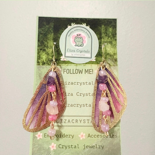 Purple Butterfly Wing Crystal Earrings