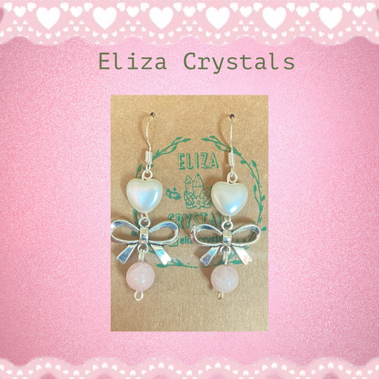 Rose Quartz Heart & Bow Crystal Earrings