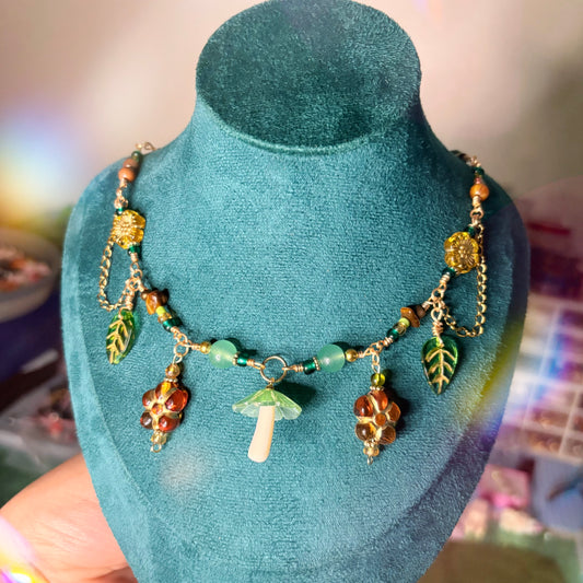 Green Mushroom Forest Necklace
