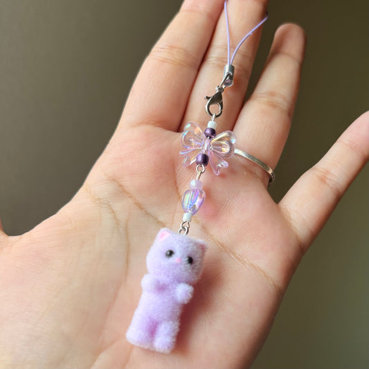 Fuzzy cat phonecharm ~ purple