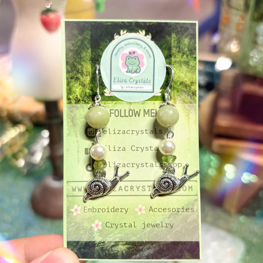 Asian Jade Snail Crystal Earrings