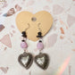 Pink and Black Vintage heart dangle earrings