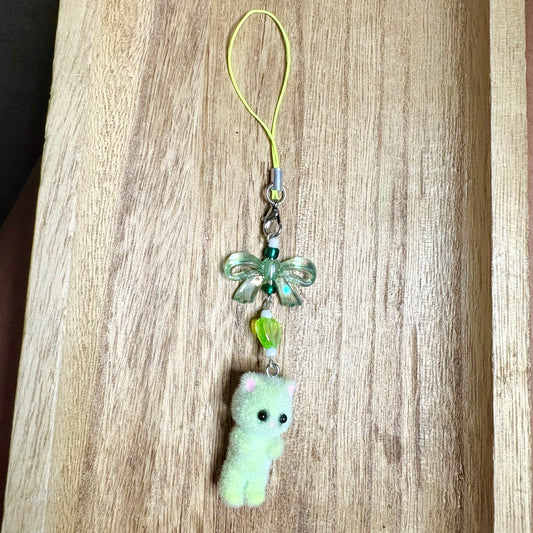 Fuzzy cat phonecharm ~ green