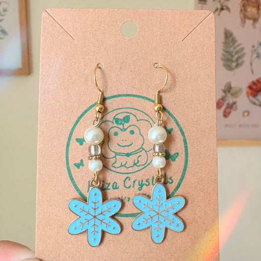 Blue Snowflake holiday Dangle Earrings
