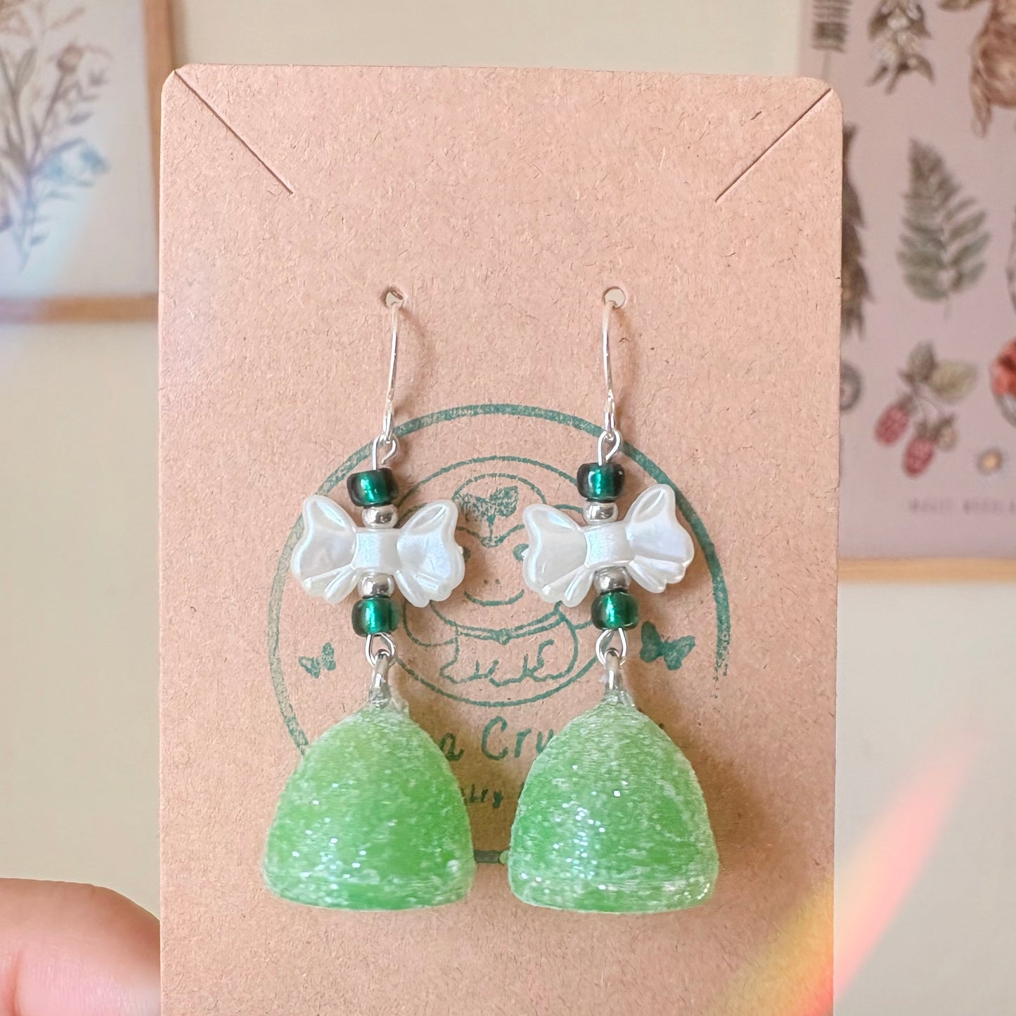Green Gumdrop Dangle Earrings