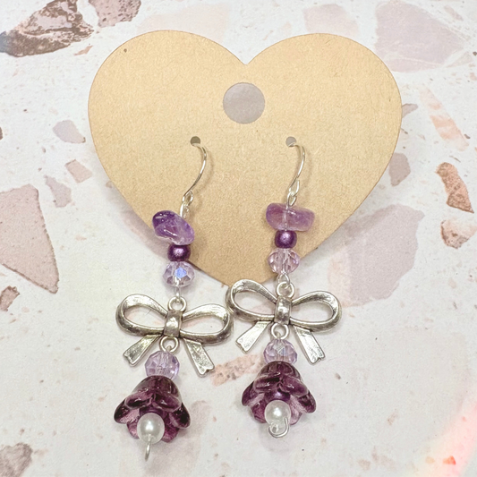 Amethyst bow dangle earrings