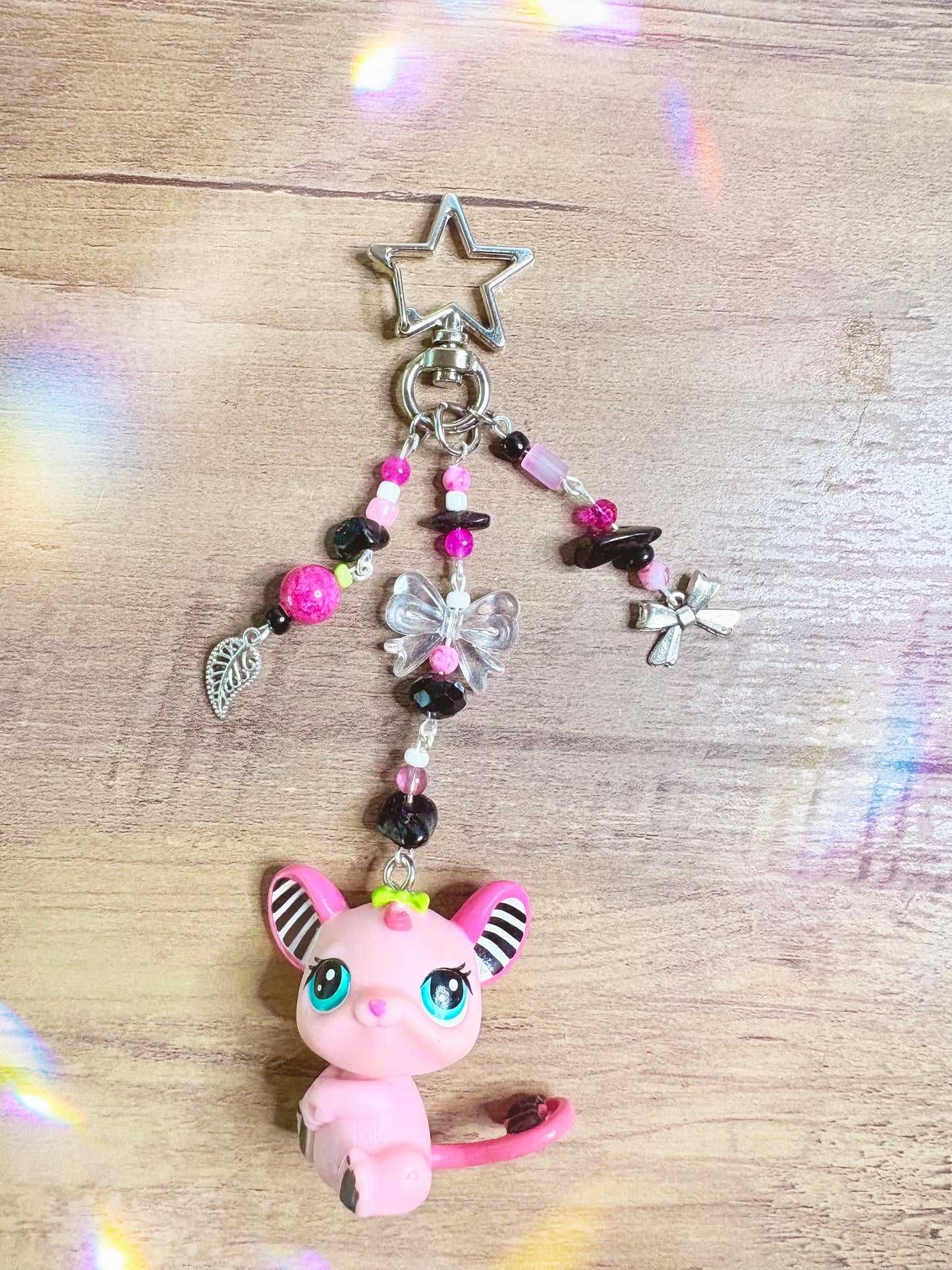Handmade LPS Pink Y2K mouse Keychain: Beaded Charm