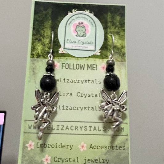 Obsidian Fairy Crystal Earrings