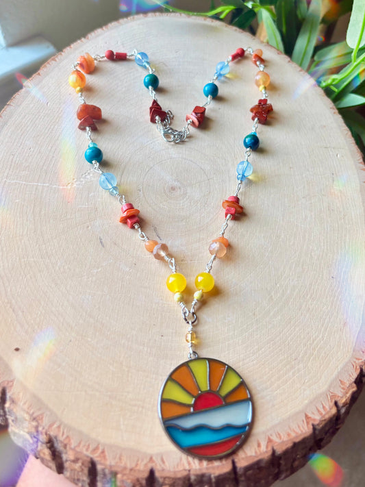 “Sundream Horizon” stained glass charmed necklace