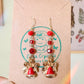 Golden Red Jingle Bell Holiday Dangle Earrings