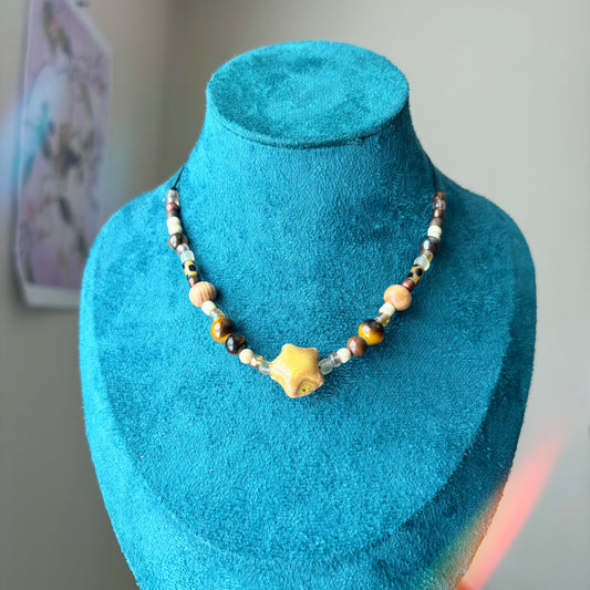 Yellow star Adjustable Beaded Necklace