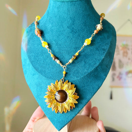 "Golden Sunflower" ~ Crystal Beaded Necklace
